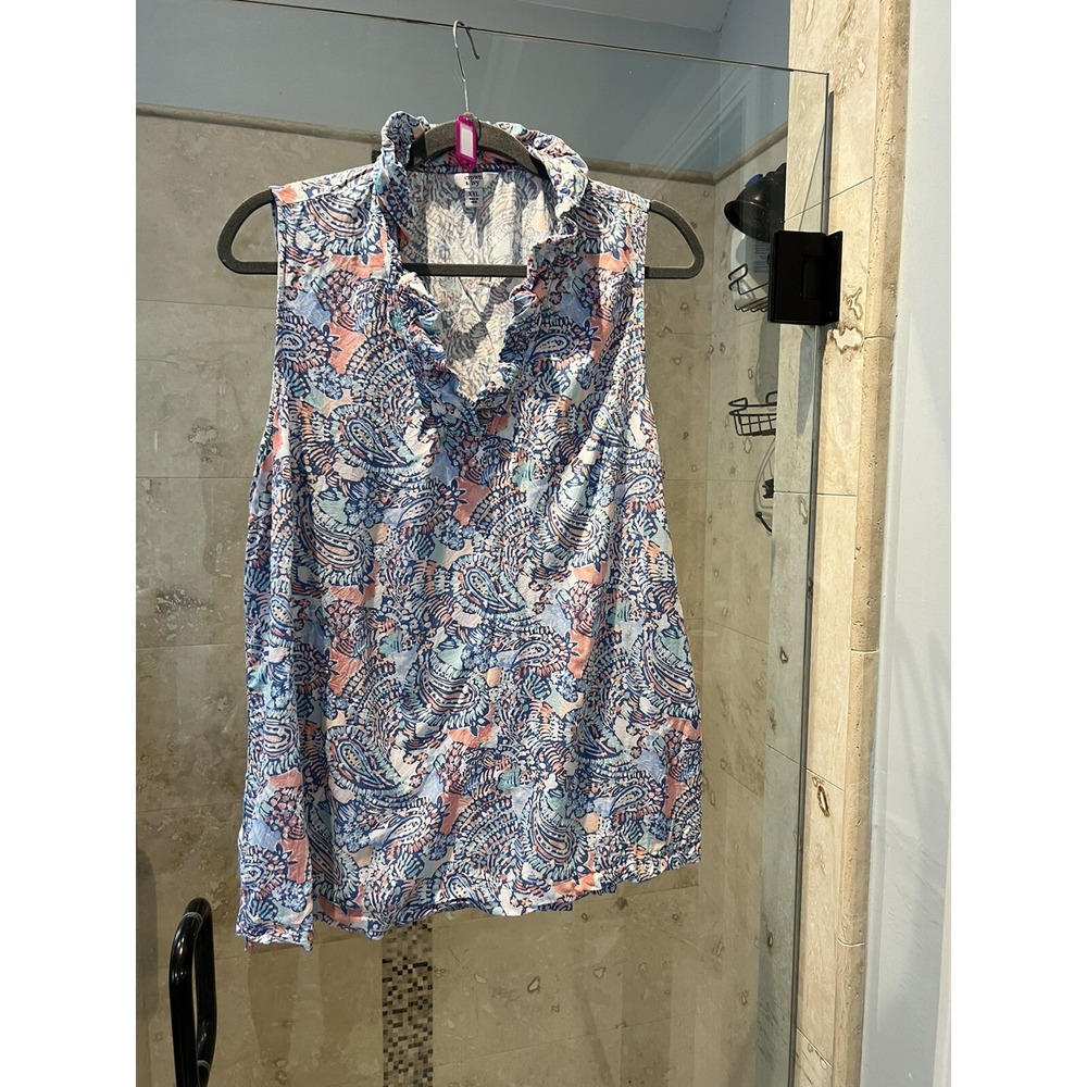 Crown & Ivy Women Muted Floral Sleeveless VNeck Tunic Ruffle Top XXL